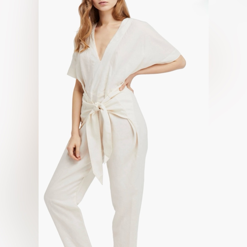 Free People Shining Sun Tie Front Off White / Ivory jumpsuit M - Picture 1 of 13